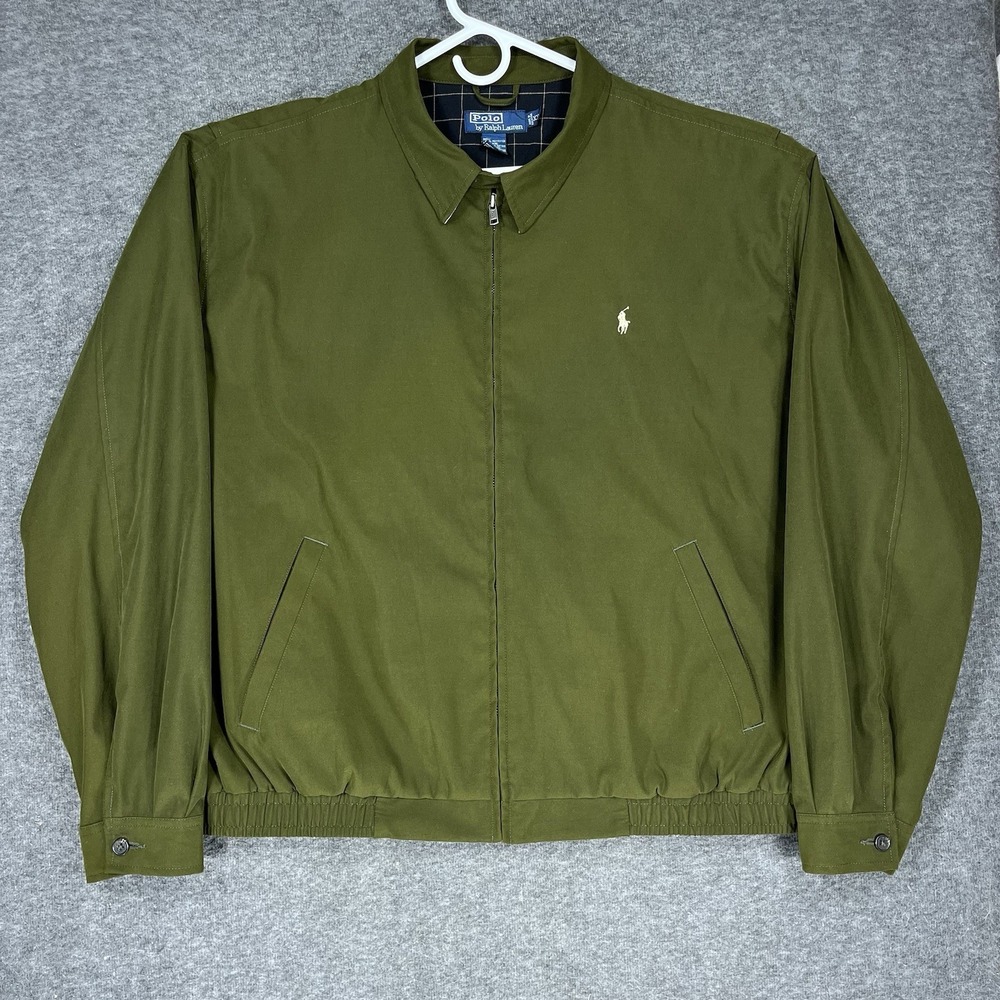 Vintage Polo Ralph Lauren Jacket Mens 2XL Green Harrington Plaid Lined Bi-swing